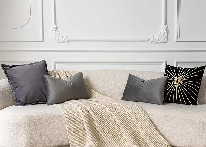 JUSPURBET Couch Pillow Covers Set of 2 Decorative Velvet Throw Pillow Covers Cases for Modern Farmhouse Home Decor Soft Lumbar Cushion Covers with Hidden Zipper for Sofa Bed,Grey,12x20 inch
