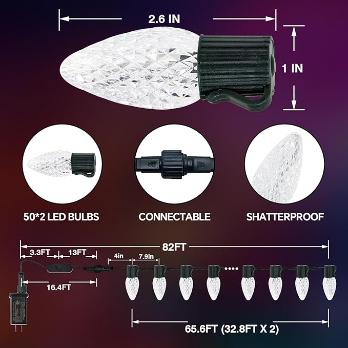 Smart C9 Christmas Lights Outdoor, 66FT 100 LED RGB Color Changing Christmas Lights, APP Remote Controlled Music Sync Waterproof Connectable String Lights for Indoor Outdoor Xmas Decor