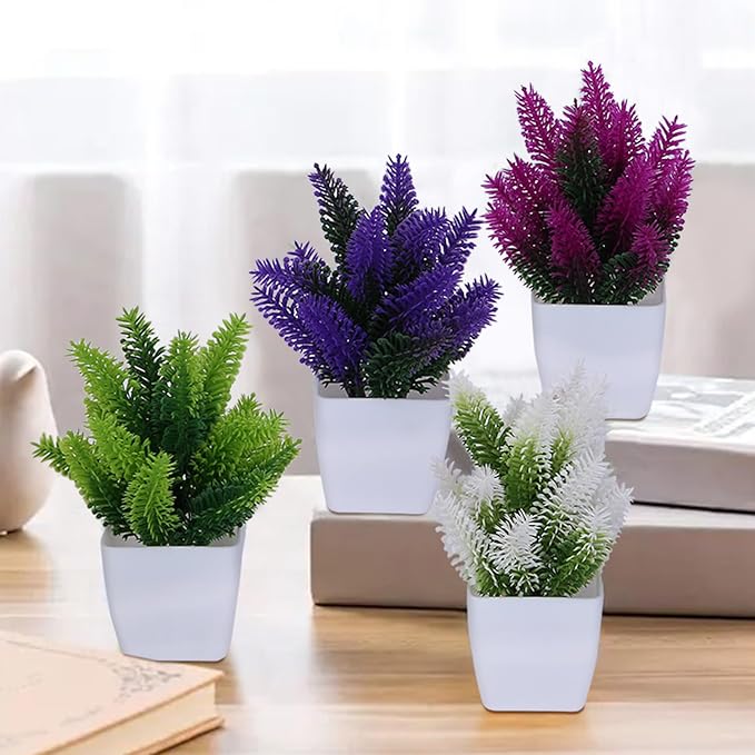VENTO 8 Pack Colorful Mini Artificial Plants, Realistic Fake Greenery, Office, Bathroom, Desk, Table and Balcony Decor, UV Resistant, Easy-Care, Indoor, Outdoor, Ferns