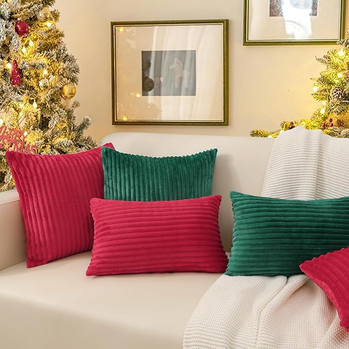 Simmore Decorative Christmas Thanksgiving Throw Pillow Covers 16x16 Set of 2, Soft Natural Plush Flannel Double-Sided Fluffy Couch Pillow Covers for Sofa Living Room, Rust