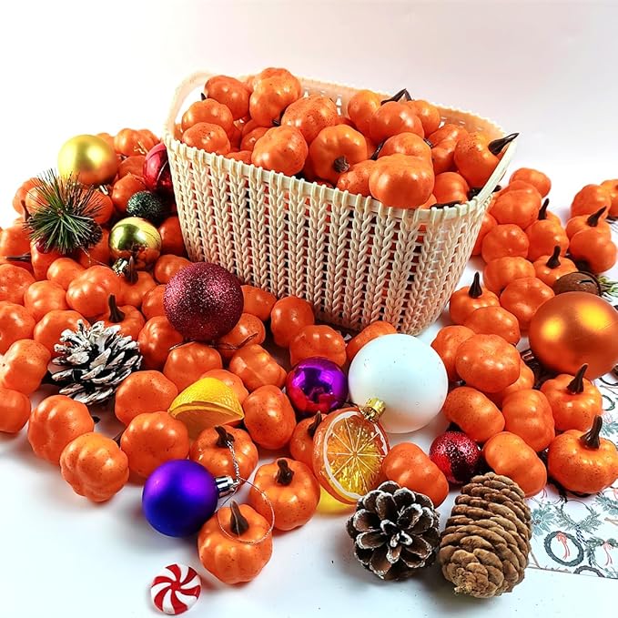 TIHOOD 20PCS Mini Artificial Pumpkins, Fall Harvest Simulation Pumpkins Decor Fake Fruit Home Decor for Halloween Thanksgiving Party Decorations (Multicolor)