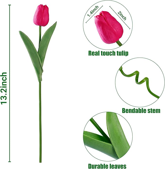 Sggvecsy 15 Pcs Fake Tulips Artificial Flowers Real Touch PU Faux Flowers Tulip Stems for Wedding Spring Bouquet Floral Arrangement Home Office Party Decorations for Mother's Day (Multi Colors)