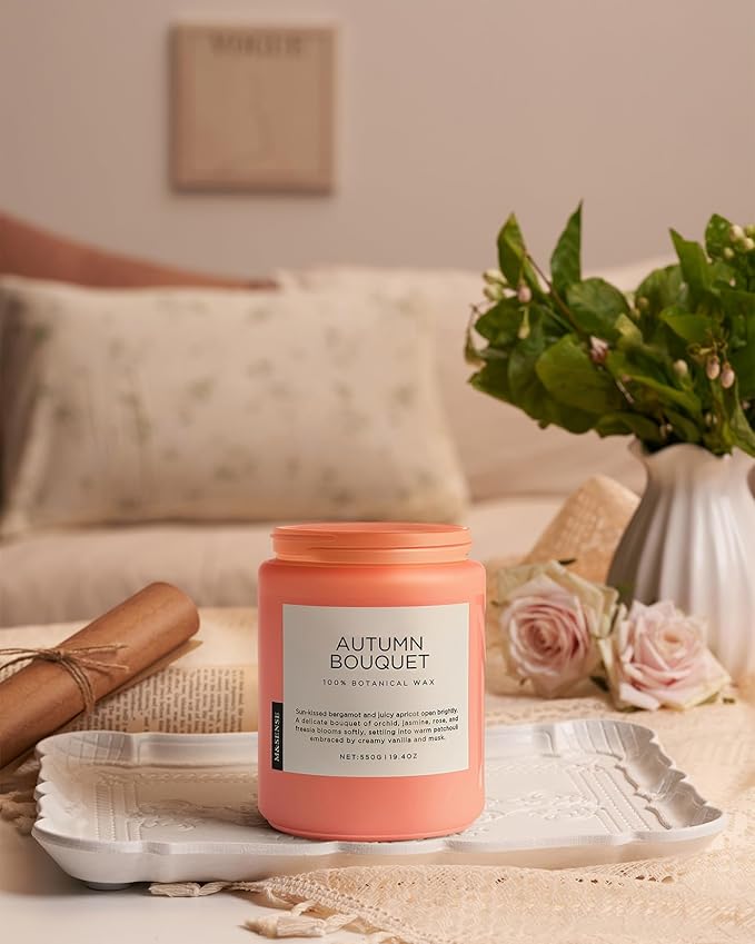 M&SENSE Fall Candle Autumn Flower Scented, Large 19.4oz Natural Soy Wax 110 Hours Burn Time Clean Non Toxic Candle Classic 2 Wicks Gifts