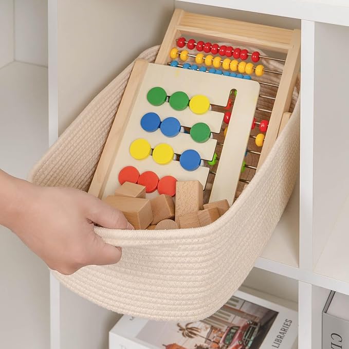 CubesLand Cube Storage Organizer Basket Bin, Rectangular Cotton Rope Basket, 14x10x7.08IN Beige