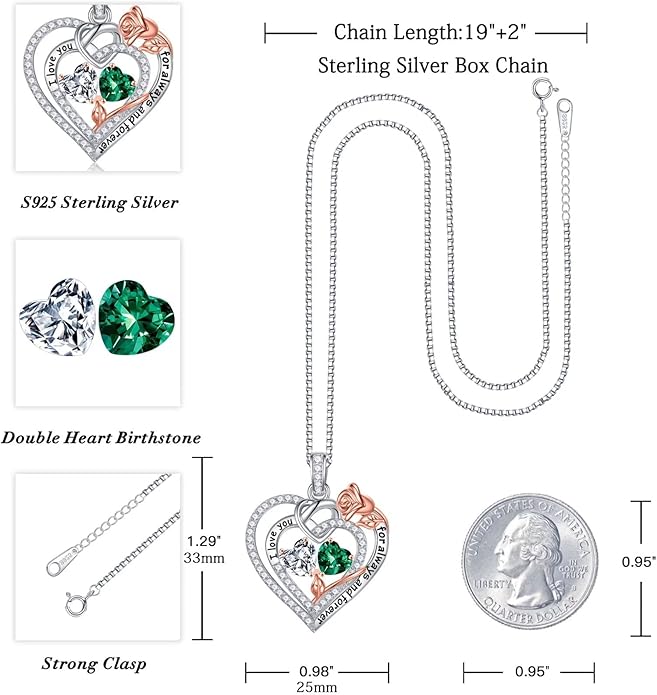Iefil Christmas Gifts for Wife Women - 925 Sterling Silver Double Birthstone Necklace, Anniversary Birthday Gifts for Women, Jewelry Gift for Wife Girlfriend Mom Her