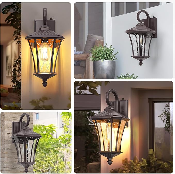 YSN 2 Pack Dusk to Dawn Outdoor Light Fixture Wall Mount Porch Lights Weather Resistant Exterior Sconce Light, Waterproof Wall Lantern for Porch, Garage, Backyard, Walkway, E26 Socket, Brown