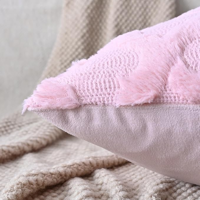 Set of 2 Soft Moroccan Throw Pillow Covers 20x20 Inch Plush Boho Decorative Pillow Cover Accent Cushion Case for Couch Sofa Bed, Light Pink