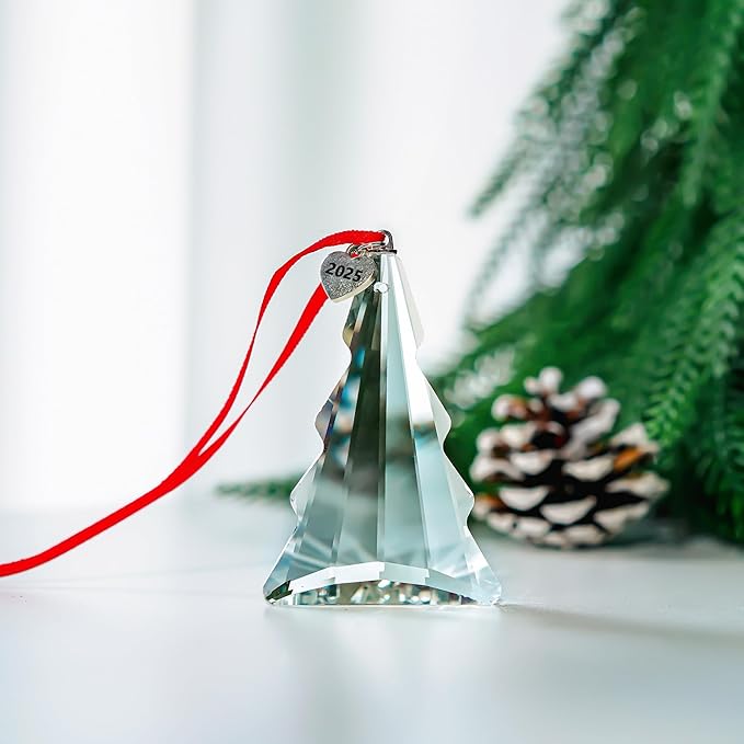 H&D HYALINE & DORA 2025 Crystal Christmas Tree Hanging Ornament, Clear Crystal Christmas Tree Ornament Suncatcher Ornaments for Home Window Outdoor Garden