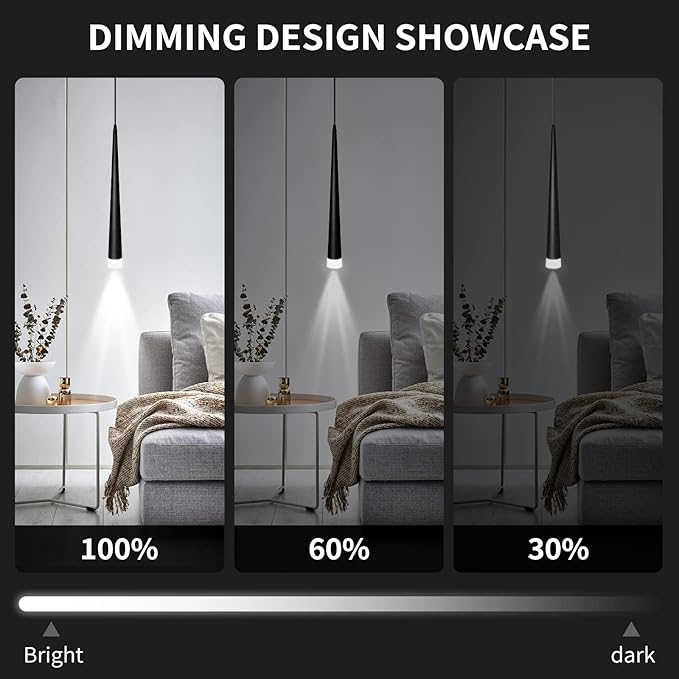 OKELI Black LED Pendant Light, Modern Conical Dimmable Pendant Lights, Minimalist Pendant Lighting for Kitchen Island, Dining Room, Bedroom, Bar,5w,4000k,3 Pack