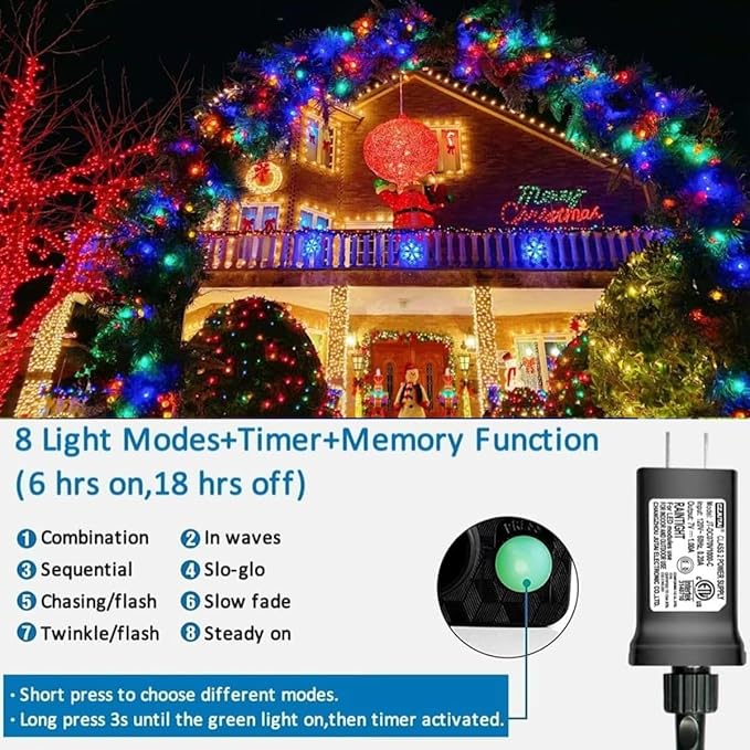 YEGUO Christmas Lights, 165ft 500 LED String Light Multicolor, Green Wire Twinkle Lights for Tree Plug in Indoor Outdoor