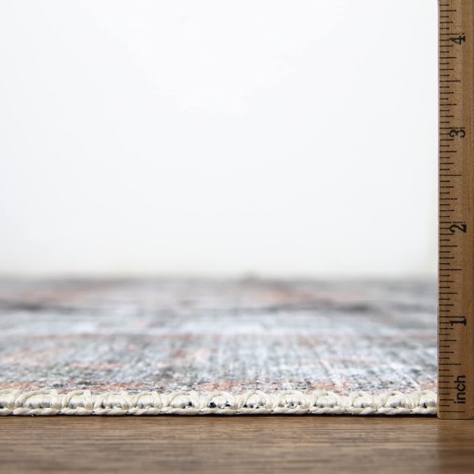 Bloom Rugs Washable Non-Slip 9' x 12' Rug - Gray/Coral Pink Traditional Area Rug for Living Room, Bedroom, Dining Room, and Kitchen - Exact Size: 9' x 12'