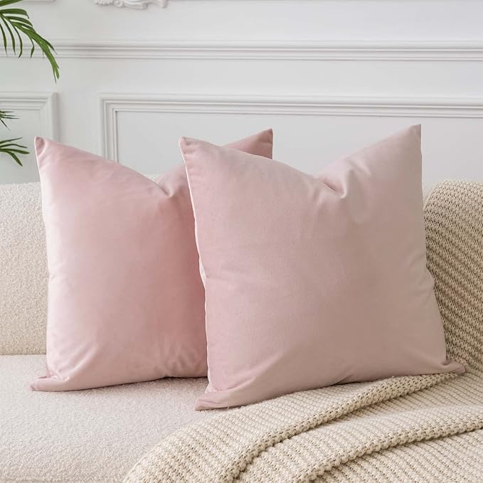 JUSPURBET Pink Throw Pillow Covers Set of 2 Decorative 26x26 Velvet Pillow Covers for Couch Sofa Bed Soft Cushion Covers Cases with Invisible Zipper for Living Room Home Decor