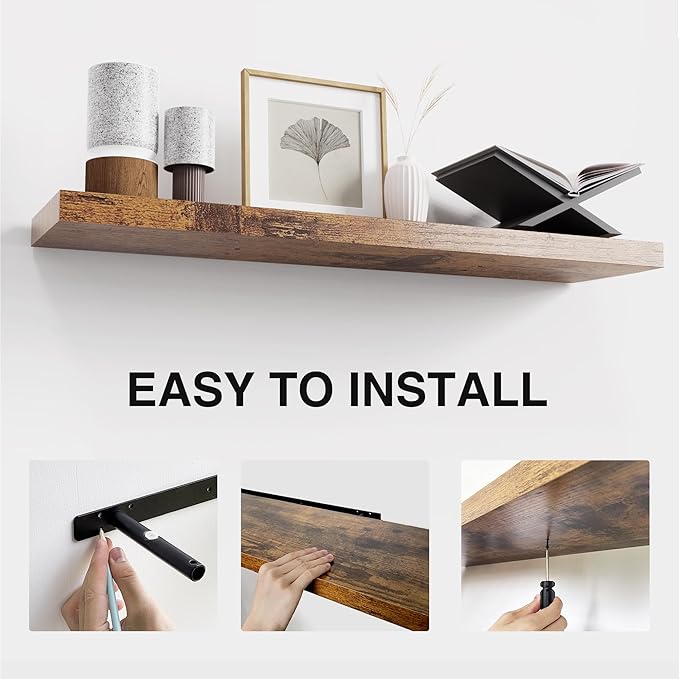 Colima Bathroom Floating Shelves for Wall, 36" Floating Wall Mounted Shelf, Rustic Wood Storage Display Shelves for Home Organization, Bathroom, Kitchen, Living Room (Set of 3, Rustic Brown)