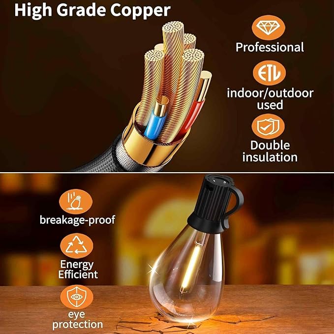 smareal LED Outdoor String Lights 120FT with 30+2 Shatterproof Bulb Design,Waterproof Commercial,Patio Lights for Garden,Porch,Deck Decor,Backyard,Balcony