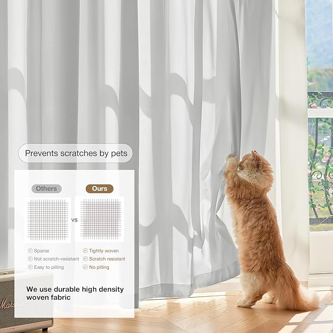 Anmao Non-See-Through Privacy Semi Sheer Curtains for Living Room 54 Inch Length 2 Panels Set, Light Filtering That Let Light in Rod Pocket Window Drapes for Bedroom, 52W x 54L, Light Grey