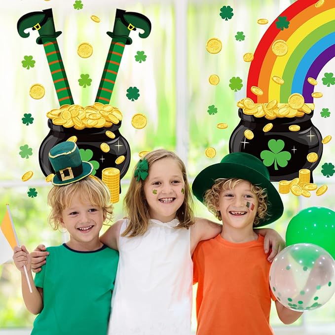 St Patricks Day Window Clings Stickers Green Lucky Shamrock Window Stickers Irish Party Window Art Seasons Decals for St Patricks School Home Office Accessories Toddlers Party Supplies (St. Patrick's)
