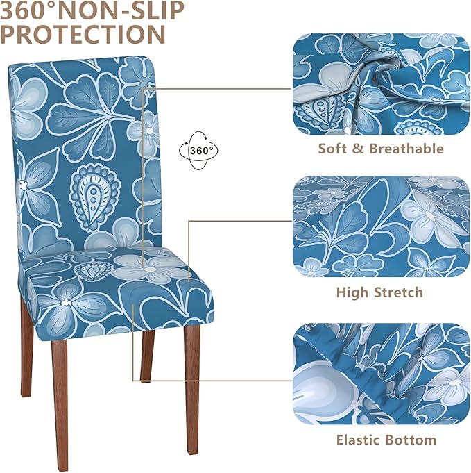 Stretch Dining Chair Covers Set of 6,Floral Print Chair Covers,Soft Removable Washable,Pet Friendly Furniture Protector,Universal Chair Slipcovers for Home, Kitchen,Ceremony Dining Room Seat