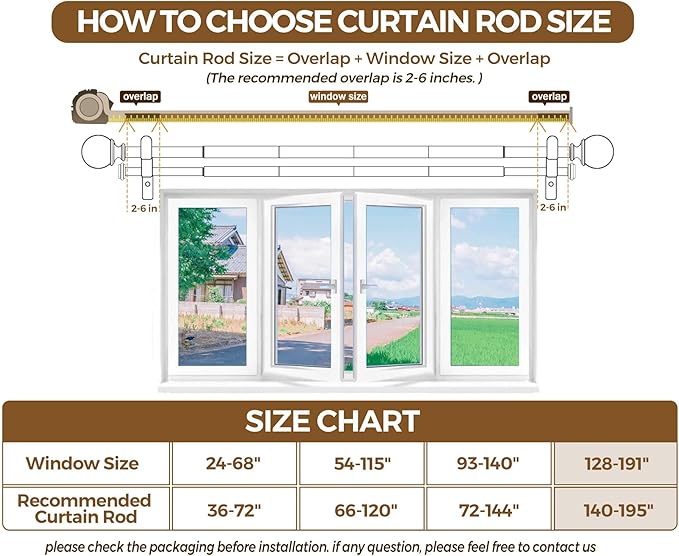 KAMANINA Bronze Extra Long Curtain Rods for Windows 120 to 170 Inches, 1 Inch Double Decorative Curtain Rod 140 to 195 Inches (11.6-16.3 Feet), drapery Rods with Round Finials