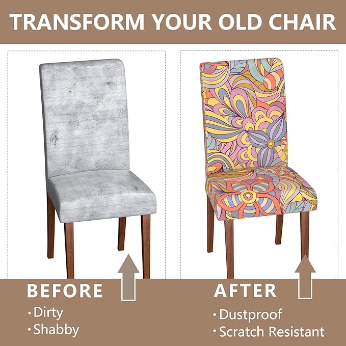 Stretch Dining Chair Covers Set of 4,Floral Print Chair Covers,Soft Removable Washable,Pet Friendly Furniture Protector,Universal Chair Slipcovers for Home, Kitchen,Ceremony Dining Room Seat