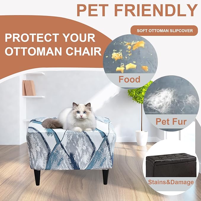 Eco-Ancheng Stretch Ottoman Cover Rectangular Storage Ottoman Slipcover Footrest Stool Covers Ottoman Slipcovers for Foot Stool with Nonslip Elastic Bottom (23,X-Large)