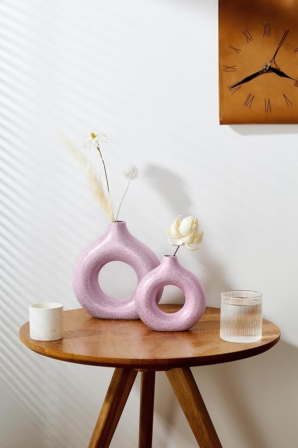 Modern Donut-Shaped Decorative Vases, Handmade Minimalist Boho ins Style, Modern Vase for Home Decor for Wedding Dinner Table Party Living Room Office Bedroom (Purple-Gold, Exra Large)
