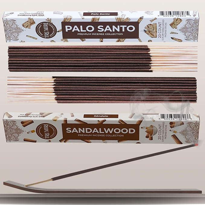 Trumiri Incense Combo Pack - 40 Incense Sticks - 20 Palo Santo + 20 Sandalwood - All Natural
