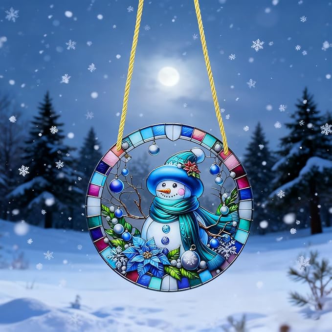 Christmas Santa Gingerbread Man Acrylic Disc Ornament for Tree, Wall, Window, Holiday Home Party Decoration (G)