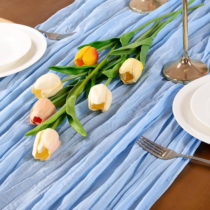 Baby Blue Table Runner 3pcs Light Blue Valentine's Day Cheesecloth Table Runner 22×120 inches 10FT Boho Gauze Table Decor for Farmhouse Wedding Baby Shower Birthday Party Ceremony