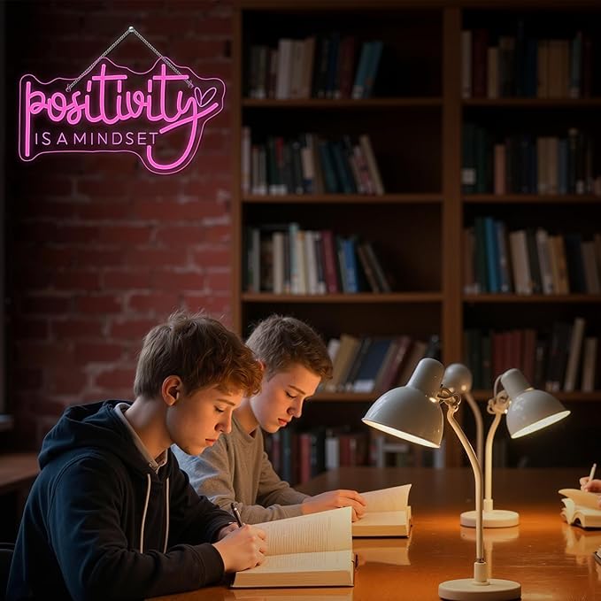 Lucunstar Pink Neon Sign Positivity is a mindset Dimmable LED Inspirational Light Up Signs for Wall Decor USB Powered Neon Light for Home Room Office Gym School Classroom Pink Decor