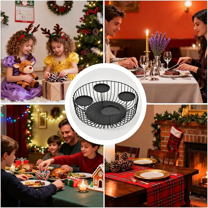 Candlestick Holder Matte Black Candle Holder 4-Tray for Pillar Candle for Fireplace Mantel Dinning Table Home Decorations