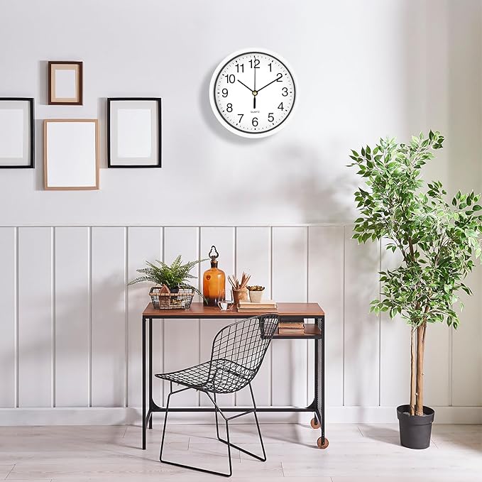 Silent Wall Clock Non Ticking, 6 Inch Wall Clocks Battery Operated, Small Analog Clock for Bedroom Home Office Kitchen Bathroom School, Easy to Read(White)