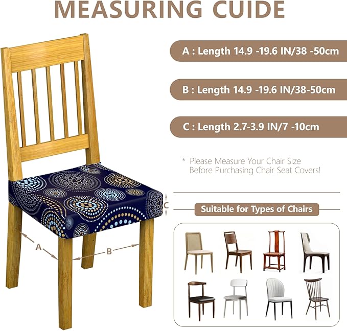 Stretch Dining Chair Seat Covers Set of 6,Dining Chair Slipcovers, Floral Printed Chair Covers,Soft Fabric Washable Upholstered Chair Seat Protector, No Rear Covers for Home Kitchen Dining Room