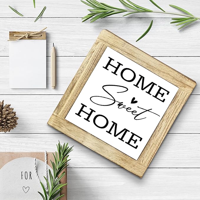 Home Sweet Home Sign, Rustic Farmhouse Decor the Sign, Homes Decoration for Shelf, Holes Signs Wall Decorate, Box Wood Plaques Desk Decoration, Family Signs for Homes Decorate, Housewarming Gift