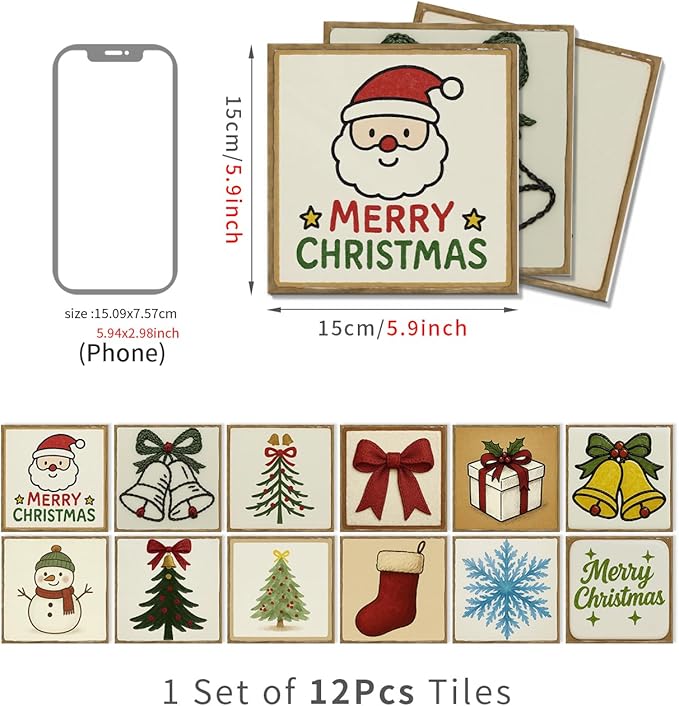 Holiday Decor Christmas Backsplash Stickers, Peel and Stick 12 Tiles, Removable Waterproof for Kitchen Wall, Festive Decoration