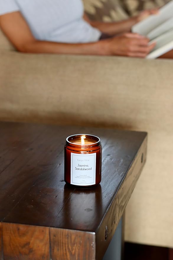 All-Natural Jasmine, Sandalwood Aromatherapy Essential Oil Candle, Safe for People and Pets, Made with Pure Sustainable Organic Vegan Coconut Wax, Allergy Friendly, Non Toxic, Zero Waste