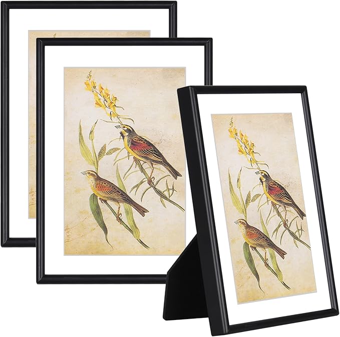 4x6 Picture Frame Set of 3, Black Modern Aluminum Metal Photo Frame with HD Glass, Fits 3x5 with Mat or 4 x 6 without Mat, for Tabletop and Wall Mounting