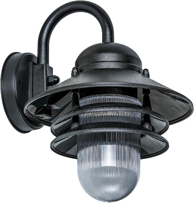 KASTLITE Nautical Outdoor Sconce Wall Mounted Light - Rust & Waterproof Non-Metallic Coastal Lantern - UL Listed Patio Deck Porch Front Door & Dock Lighting Fixture - USA Made, 13"x10", Matte Black