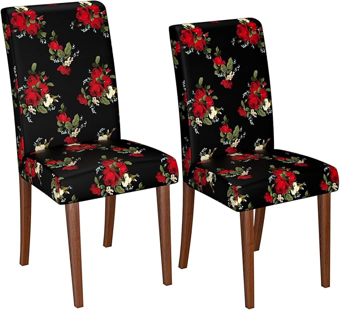 Stretch Dining Chair Covers Set of 2,Floral Print Chair Covers,Soft Removable Washable,Pet Friendly Furniture Protector,Universal Chair Slipcovers for Home, Kitchen,Ceremony Dining Room Seat