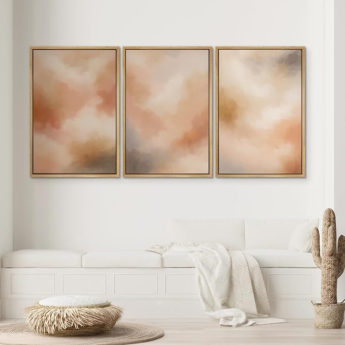 SIGNWIN Framed Canvas Print Wall Art Set Warm Abstract Clouds Neutral Tones Modern Minimalist Illustrations Modern Art Decorative Chic Calm for Living Room, Bedroom, Office - 16"x24"x3 Natural