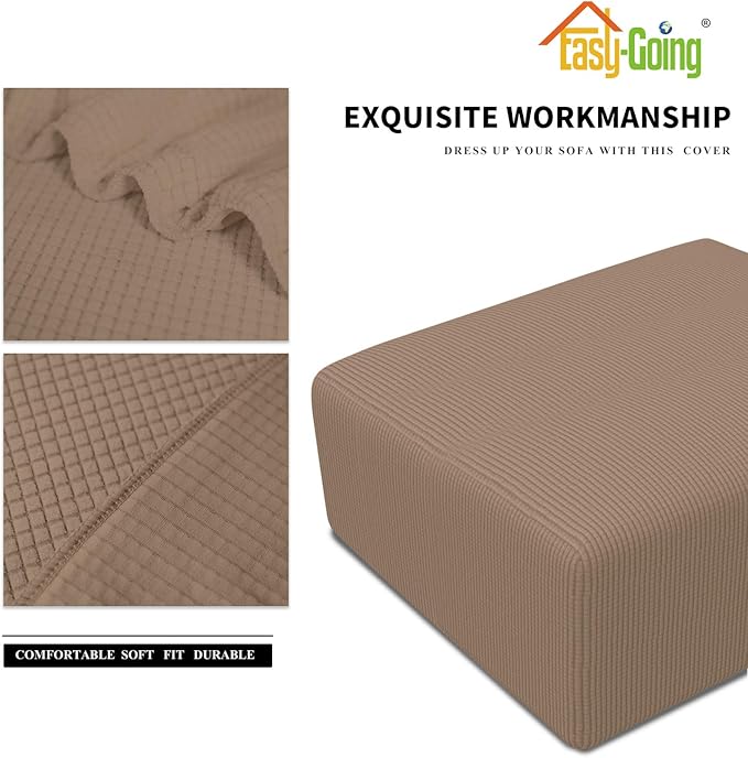 Easy-Going Stretch Ottoman Cover Folding Storage Stool Furniture Protector Soft slipcover with Elastic Bottom (Medium,Camel)