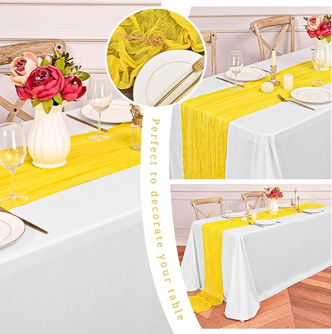 12 Pack Yellow Cheesecloth Table Runner,10FT Gauze Boho Table Runner 20x120inch Rustic Sheer Cheese Cloth Table Runner for Wedding Party Bridal Shower Table Thanksgiving Christmas Decoration