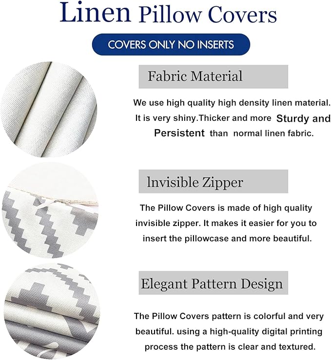 Decorative Throw Pillow Covers 12x20 inch Set of 4 Gray Pillow Covers for Couch Sofa Bed Living Room,Farmhouse Outdoor Throw Pillow Cover,Modern Geometric Linen Square Throw Pillow Case,Grey