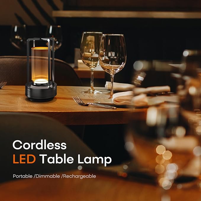 Portable Metal Table Lamp for Indoor/Outdoor ,Rechargeable Cordless LED Lamp, 3-Colour Infinitely Dimming Battery Powered Small Desk Lamp, Restaurant/Bedroom/Bar/Coffee/Camping Light (Grey Set of 2)