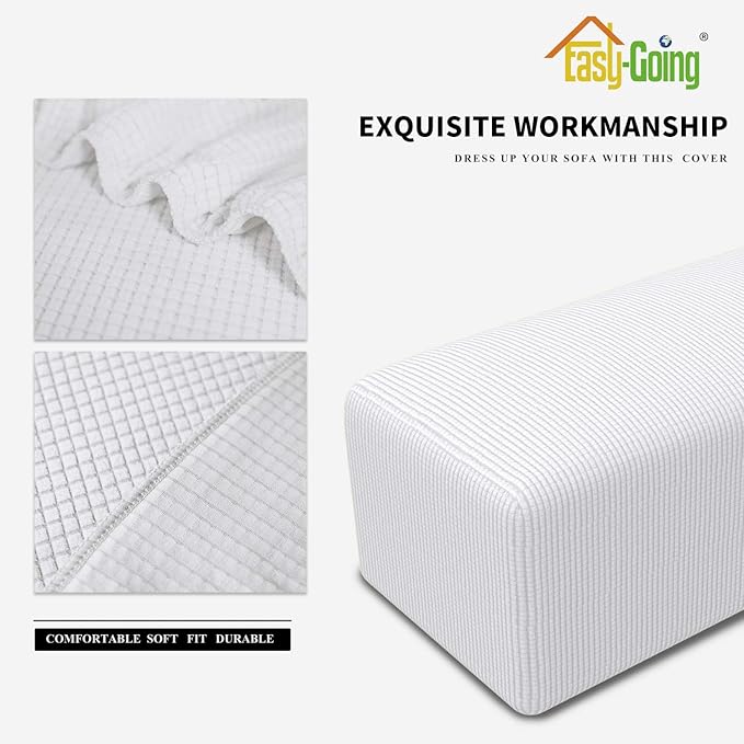 Easy-Going Stretch Ottoman Cover Folding Storage Stool Furniture Protector Soft Rectangle slipcover with Elastic Bottom(Ottoman X-Large,Snow White)