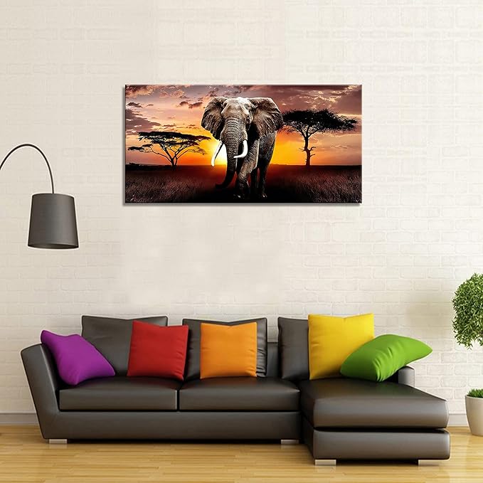 XXMWallArt FC3050 Canvas Wall Art Elephant Picture African Wild Animals Artwork Painting Print for Living Room Bedroom Kitchen Home and Office Wall Decor