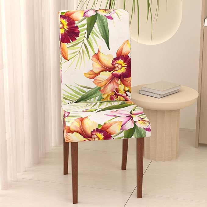 Stretch Dining Chair Covers Set of 2,Floral Print Chair Covers,Soft Removable Washable,Pet Friendly Furniture Protector,Universal Chair Slipcovers for Home, Kitchen,Ceremony Dining Room Seat