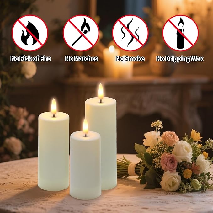 6pcs Flameless Candles with Remote Timers Outdoor Waterproof Battery Operated Candle Fake Electric Led Pillar Candles for Patio Porch Laterns Chrismas Halloween Wedding Fall Decor (D2×H4 5" 6")