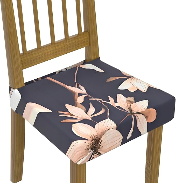 Stretch Dining Chair Seat Covers Set of 6,Dining Chair Slipcovers, Floral Printed Chair Covers,Soft Fabric Washable Upholstered Chair Seat Protector, No Rear Covers for Home Kitchen Dining Room