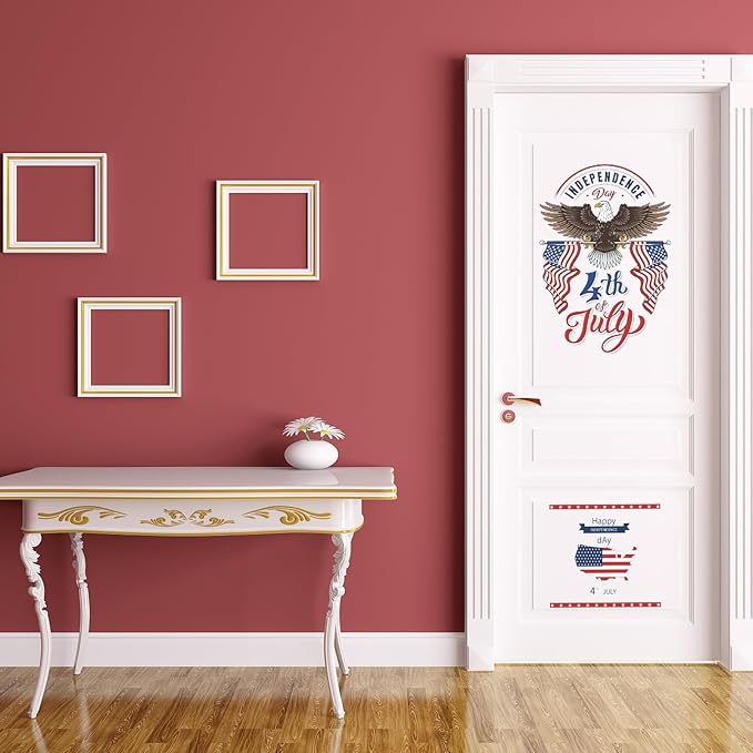 4th of July Wall Stickers Whole Independence Day Wall Decals Patriotic Eagle Star Red White Blue American Flag Removable Window Door Clings for Home Office Decor Party Supplies