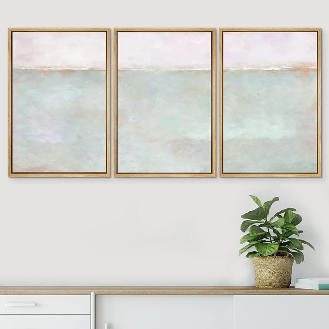 SIGNWIN Framed Canvas Print Wall Art Set Grunge Multicolor Pastel Landscape Shapes Abstract Illustrations Modern Art Decorative Nordic Chic Zen for Living Room, Bedroom, Office - 24"x36"x3 Natural